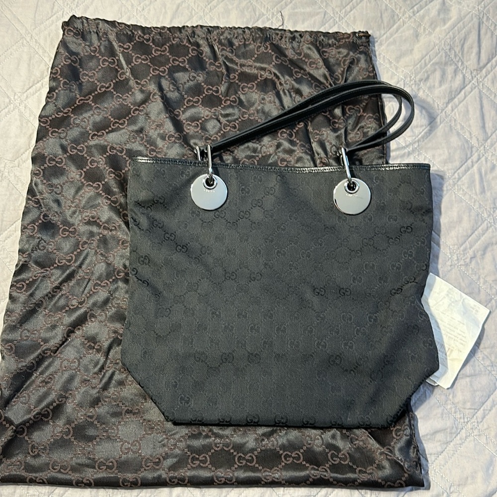 Gucci Handbag Black Canvas Bucket Bag
